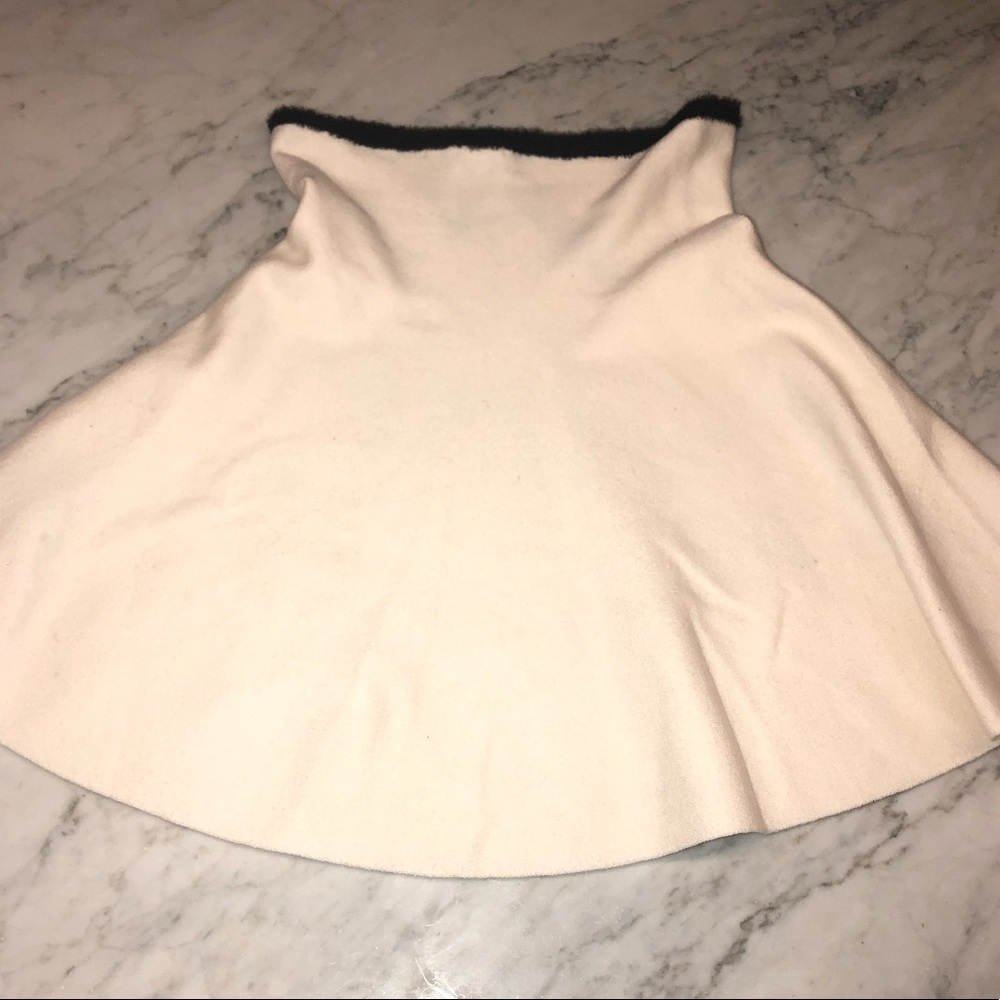 Zara Knit Collection Cream Skirt Black Fuzzy Trim
